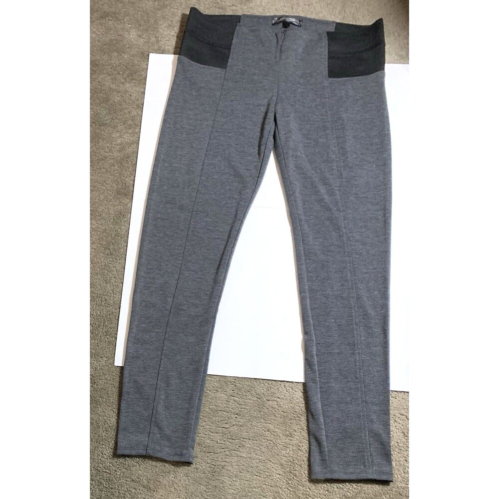 Mandee Gray Stretch Leggings Pants Low Rise Black Elastic Side Tabs XL READ